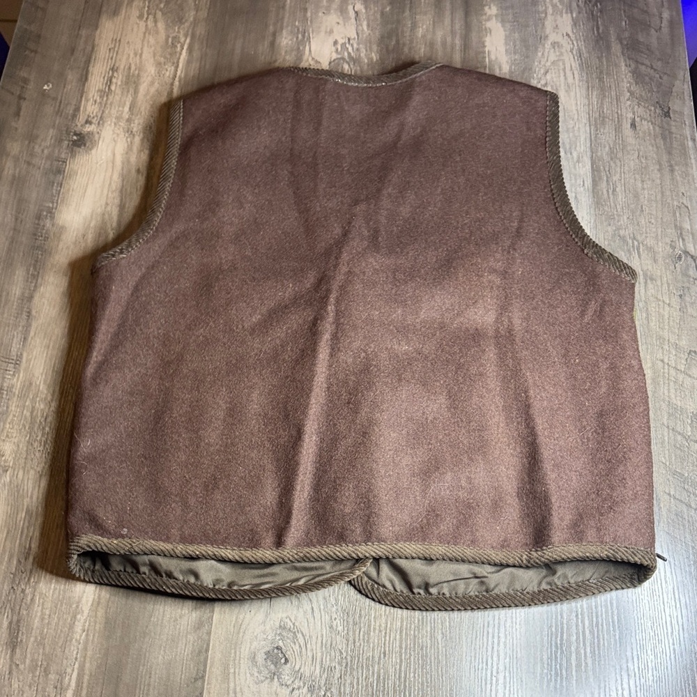 Vintage Petite Sophisticate Brown and Green Leaf Fall Wool Blend Vest - Picture 5 of 5